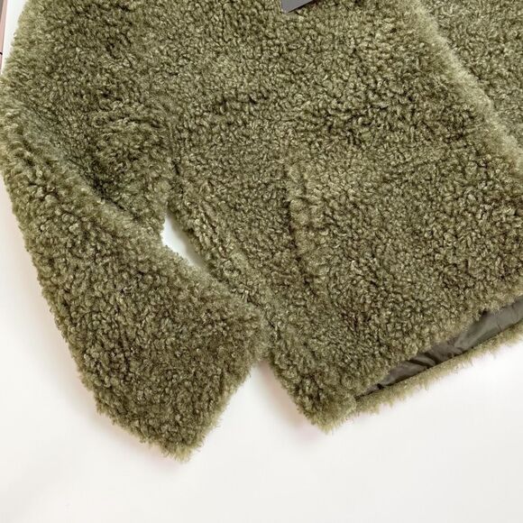 Rag & Bone Hesper Faux Fur Shearling Coat Button Front Army Green XS NWT - Picture 3 of 8